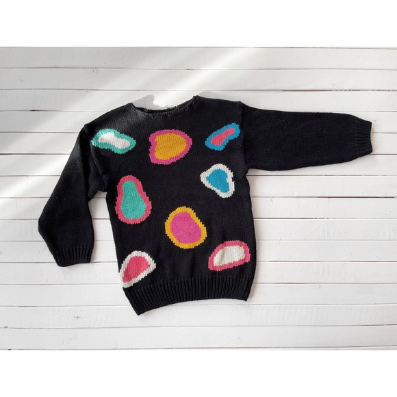 80s vintage black abstract pattern knit cotton sweater - Picture 1 of 3